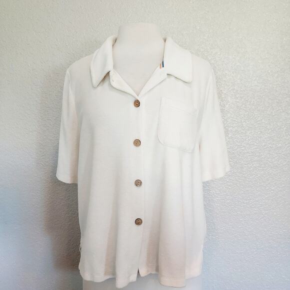 Faherty White Terry Cloth Short Sleeve Button Up Size XL - Picture 2 of 12
